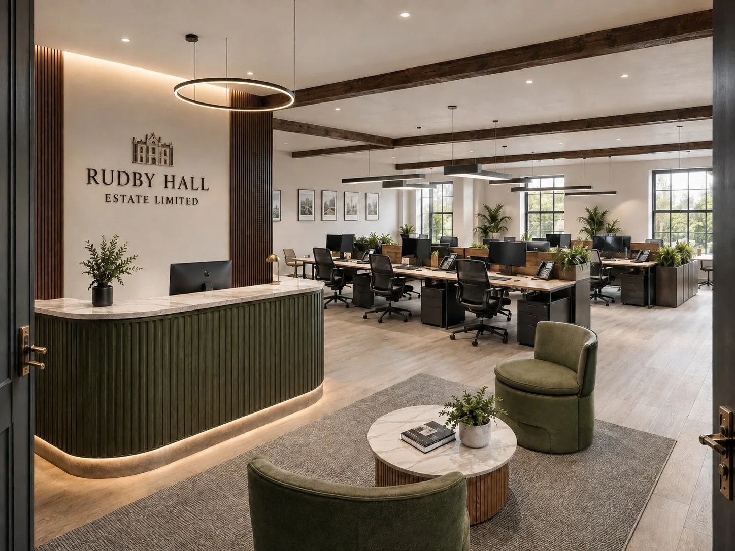 Concept illustration of a proposed estate office reception and workspace.