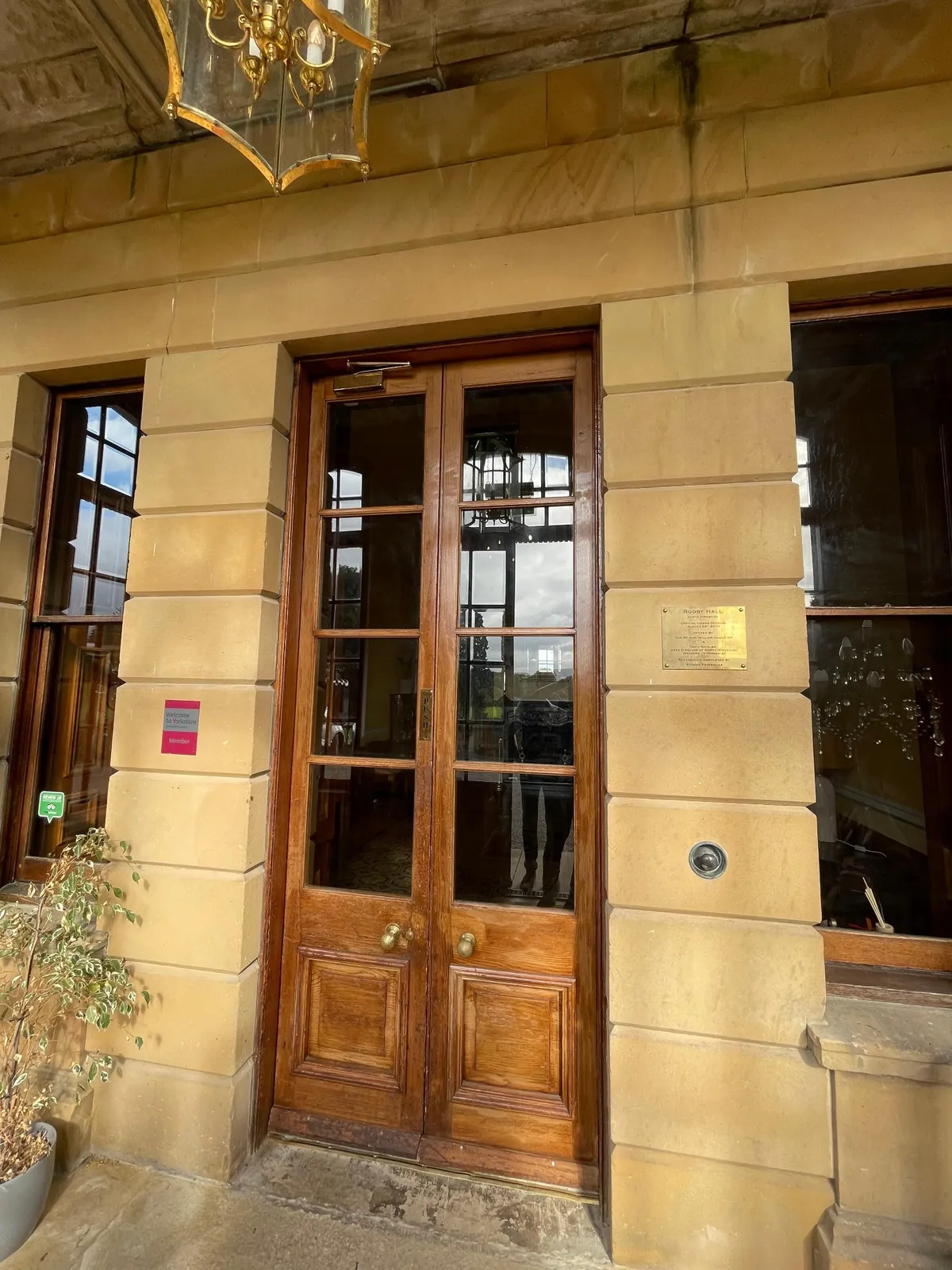The stone entrance and timber doors of Rudby Hall