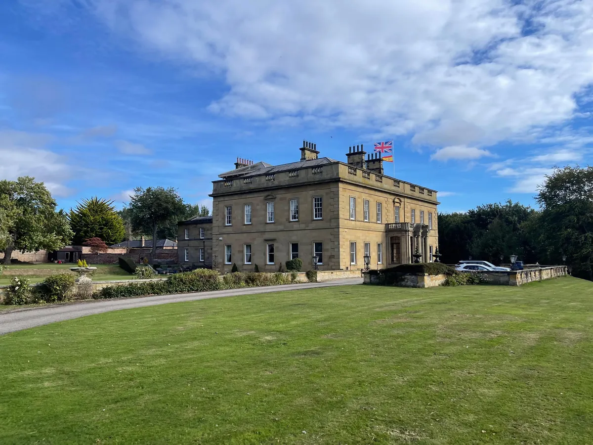 Rudby Hall in North Yorkshire, seen from its lawn on a clear day